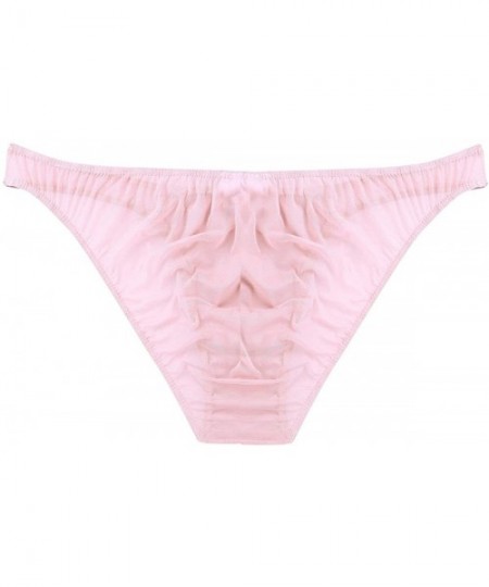 Bikinis Men's Sheer Mesh See Through Lingerie Breathable Triangle Bikini Briefs Underwear - Pink - CL18G3WOHD9