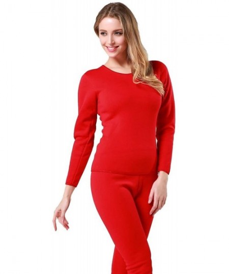 Thermal Underwear Women's Ultra-Soft Fleece Lined Thermal Base Layer Top & Bottom Underwear Set - Red - C518YZE50S7