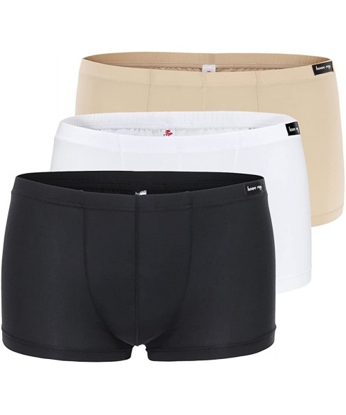 Boxer Briefs Mens Sexy Underwear Silk Boxer Seamless Briefs Breathable Knickers 3-Pack - White-black-skin Colour - C612NA2RZR4