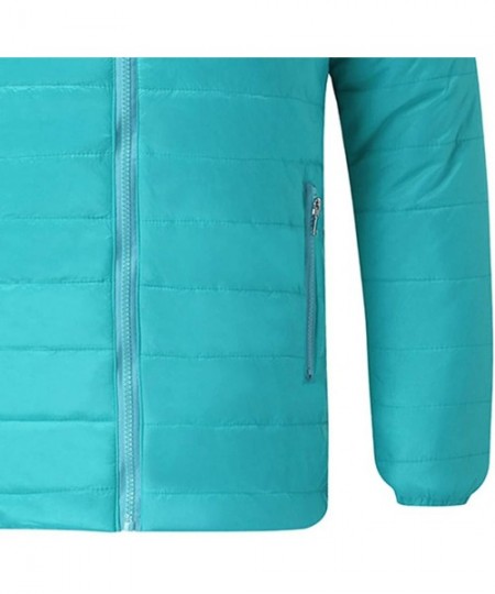 Sleep Tops Men's Winter Thicken Cotton Coat Puffer Zipper Jacket with Packable Light Quality Hooded Coat - Light Blue - C9193...