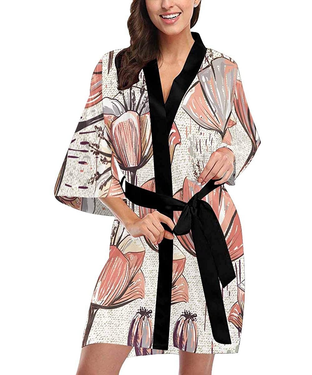 Robes Custom Colorful Tulips Art Women Kimono Robes Beach Cover Up for Parties Wedding (XS-2XL) - Multi 1 - CH194ZT9M5K