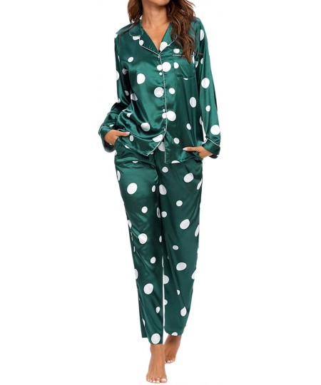 Sets Women's Floral Pajamas Set Long Sleeve Sleepwear Two-Piece Pj Sets Button-Down Nightwear Loungewear - A-a Green - C5190L...