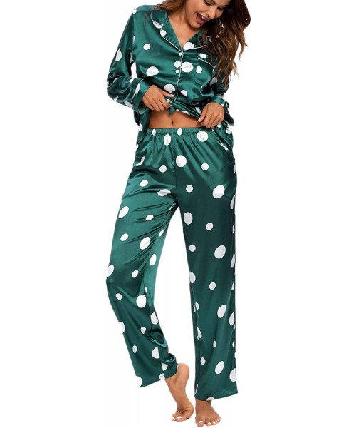 Sets Women's Floral Pajamas Set Long Sleeve Sleepwear Two-Piece Pj Sets Button-Down Nightwear Loungewear - A-a Green - C5190L...