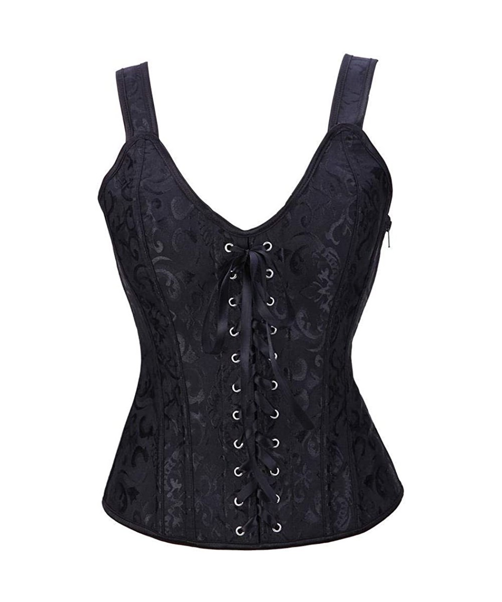 Bustiers & Corsets Corset for Women Vintage Steampunk Gothic Boned Bustier Waist Cincher Vests - 2 Black - C518I04K7GO