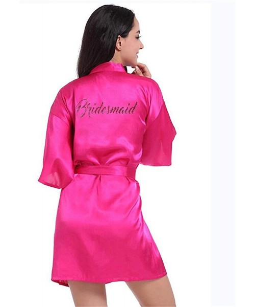 Robes Women Satin Silk Robes Gown Wedding Bride Robe Bridesmaid Bridal Robe - Coral Red Maid of Ho - C619C8W2XEO