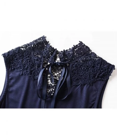 Shapewear Womens Pretty Fringed Stretchy Floral Lace High Neck Leotard Bodysuit Clubwear - Deep Blue2 - CG192W7T0C6