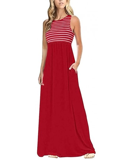 Garters & Garter Belts Women's Casual Loose Short Sleeve Floral Maxi Dresses with Pockets - Red E - CM18T9ISRC2
