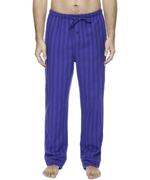 Sleep Bottoms 100% Cotton Mens Flannel Pajama Pants with Pockets & Drawstring - Stripes Tonal Blue - CC12I8XZK5H