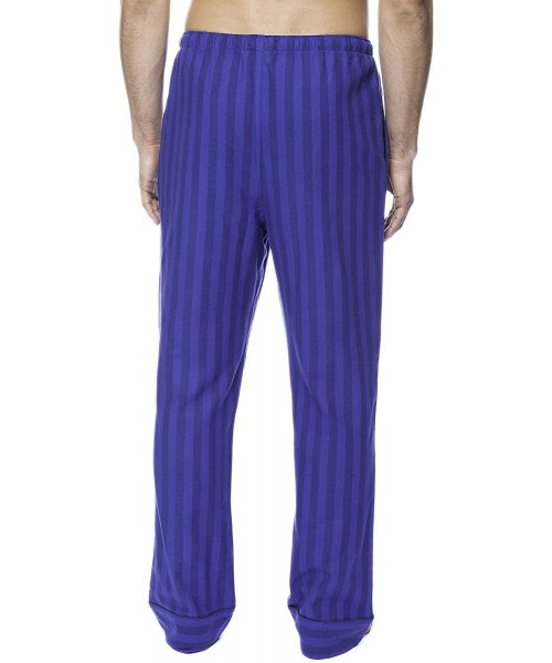 Sleep Bottoms 100% Cotton Mens Flannel Pajama Pants with Pockets & Drawstring - Stripes Tonal Blue - CC12I8XZK5H