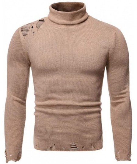 Thermal Underwear Men's Casual Slim Fit Knitted Sweaters Hole Pullover Turtleneck Hem Cuff Sweaters Jumper Thermal Inside Blo...