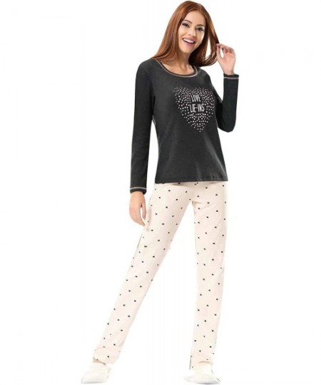 Sets Women's Sleepwear 100% Cotton Long Sleeves 2 Piece Pajama Set Loungewear - Anthracite & Soft Pink - C3187L43W47