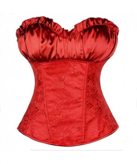 Bustiers & Corsets Women's Sexy Boned Lace up Corsets Bustiers Top Gothic Overbust Shaper - Red - CD18LQ9GHYX