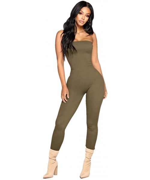 Shapewear Tube Top Jumpsuits for Women One Piece Bodycon Short Pants Catsuit Romper - Doub11017 Olive - CH18XX3RU65