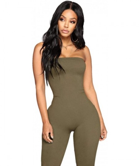 Shapewear Tube Top Jumpsuits for Women One Piece Bodycon Short Pants Catsuit Romper - Doub11017 Olive - CH18XX3RU65