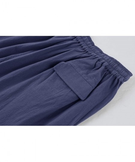 Sleep Bottoms Mens Linen Pants Casual Loose Fit Beach Drawstring Elastic Waist Capri Yoga Trousers with Pockets - B- Blue - C...