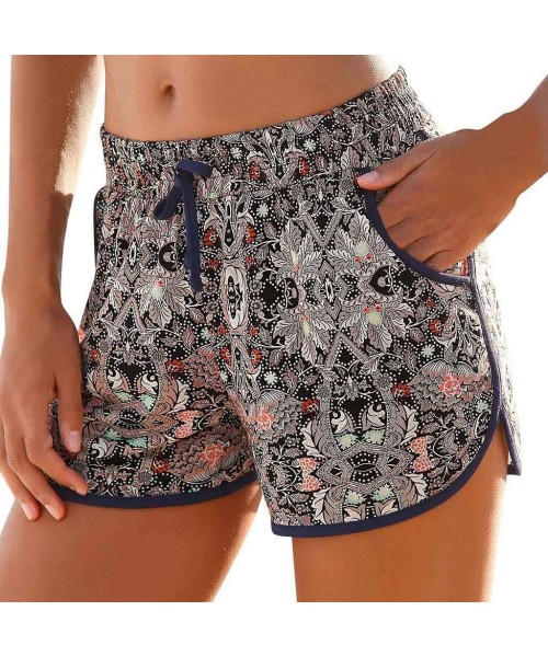 Bottoms Women's Summer Beach Shorts Bohemia Printed Drawstring Hot Shorts with Pocket - Multicolor - C718QDTU78U