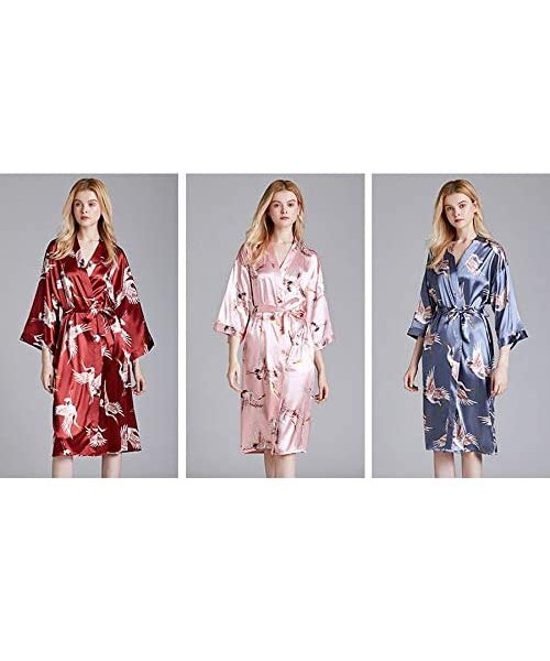 Robes Women Kimono Robes Nightwear Bride Sleepdress Sleepwear Satin Bathrobe Gown - Blue - C51960Z50UQ