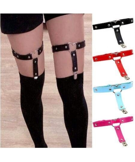 Garters & Garter Belts Women Punk Heart Sexy PU Leather Garter Belt Harajuku Elasticity Body Harness Tight Suspender Strap Le...
