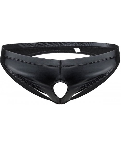Briefs Men's Patent Leather Bikini Briefs Jockstrap Gay Open Butt Underwear - CM12KSXR8QT