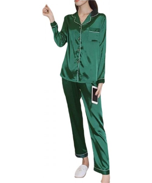Sets Women Silk Satin Pajamas Set Button Down Sleepwear Loungewears - 4 - CZ18YR07HW5