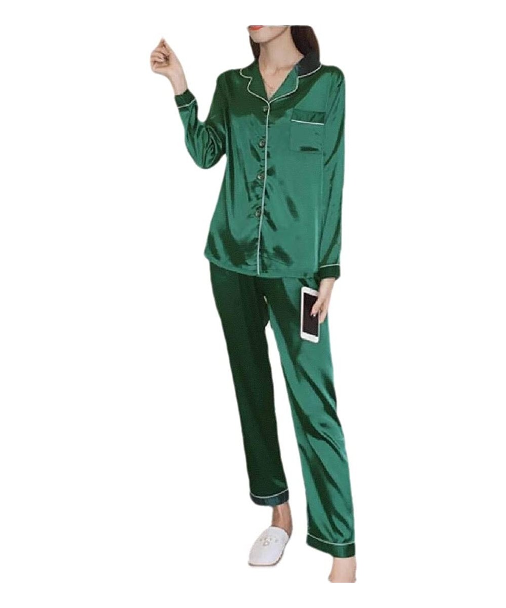 Sets Women Silk Satin Pajamas Set Button Down Sleepwear Loungewears - 4 - CZ18YR07HW5