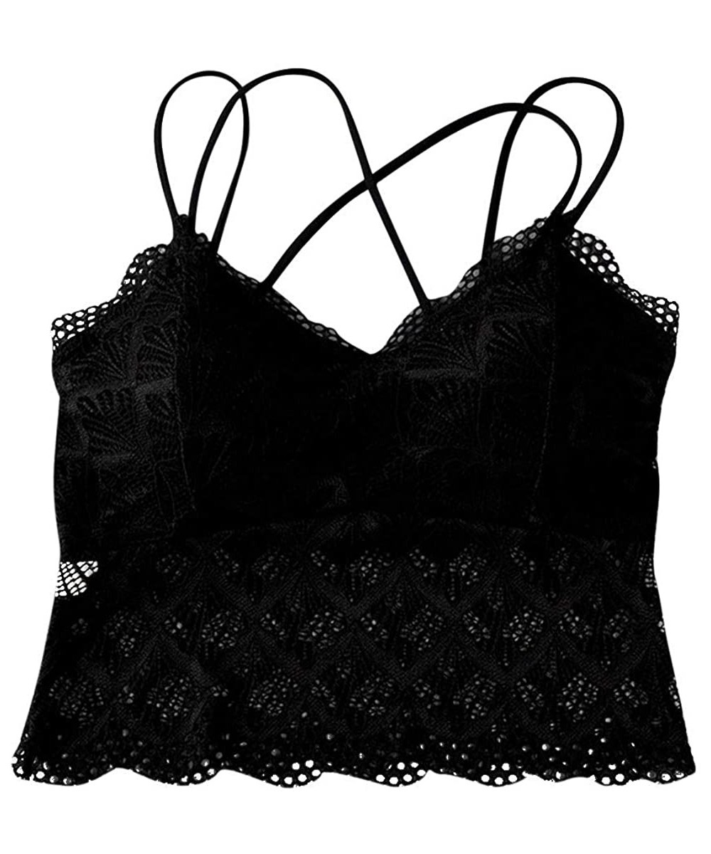 Camisoles & Tanks Women Wireless Bra Lace Trim Camisole Top Vest Bandeau Breathable Chest Padded Sports Underwear Wearing - B...