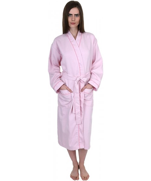 Robes Women's Robe- Kimono Waffle Cotton Bathrobe- Made in Turkey - Ballerina Pink - CN11P5EHXPD