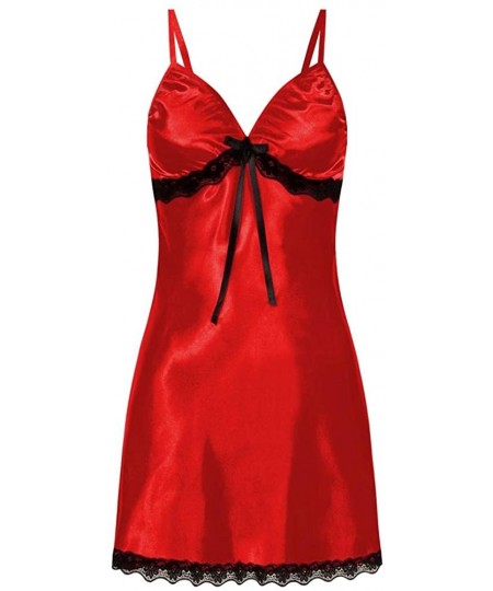 Baby Dolls & Chemises Womens Sexy Plus Size Spaghetti Strap Lace Lingerie Bow Lingerie Babydoll Nightdress Nightgown - Red - ...