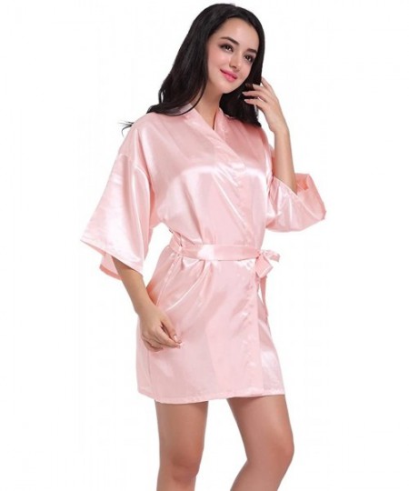 Robes Women's Satin Kimono Robe for Bridesmaid and Bride Wedding Party Getting Ready Short Robe with Gold Glitter - Pink(brid...
