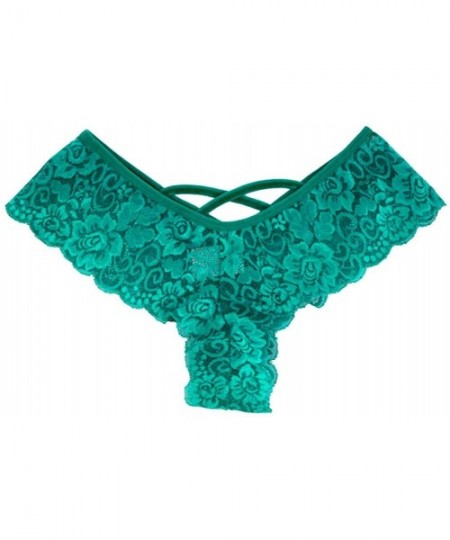 Panties Women Underwear Low Rise Floral Lace G-String Front Thong T-Back Panties - Mint Green - C818N0Q7IWN