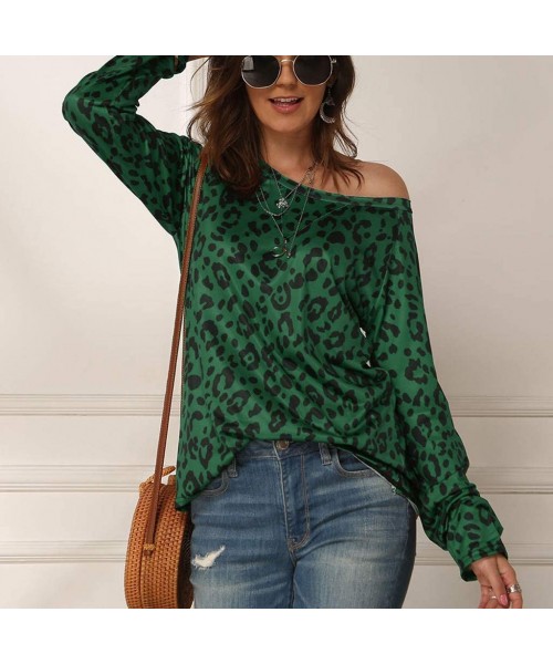 Tops Leopard Print Blouse Women Loose Casual Long Sleeve Plus Size O Neck Printed T Shirts - Green - C7195H4LNE4
