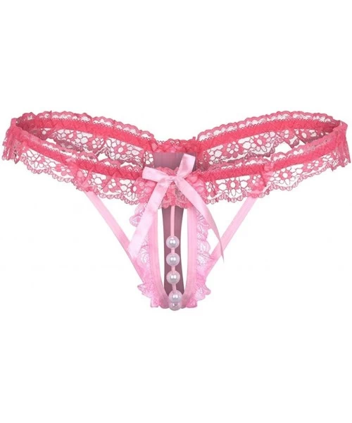 Bustiers & Corsets Women Sexy Pearl G String Panties Lace Low Waist Thongs Underwear Erotic Panties - Pink - CR1943UAY8E