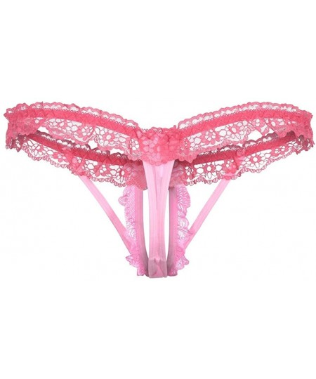 Bustiers & Corsets Women Sexy Pearl G String Panties Lace Low Waist Thongs Underwear Erotic Panties - Pink - CR1943UAY8E