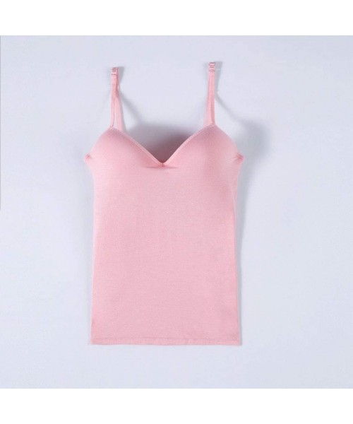 Robes Women Sling Bottoming Sleeveless Vest Top with Chest Pad Without Underwire Bra - Pink - CH194H25LM3