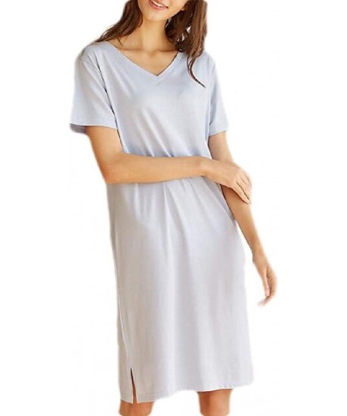 Nightgowns & Sleepshirts Womens T Shirts Short Sleeve Sleepwear Knit V-Neck Nightwear Nightgown - 2 - CH19DSY5K5K