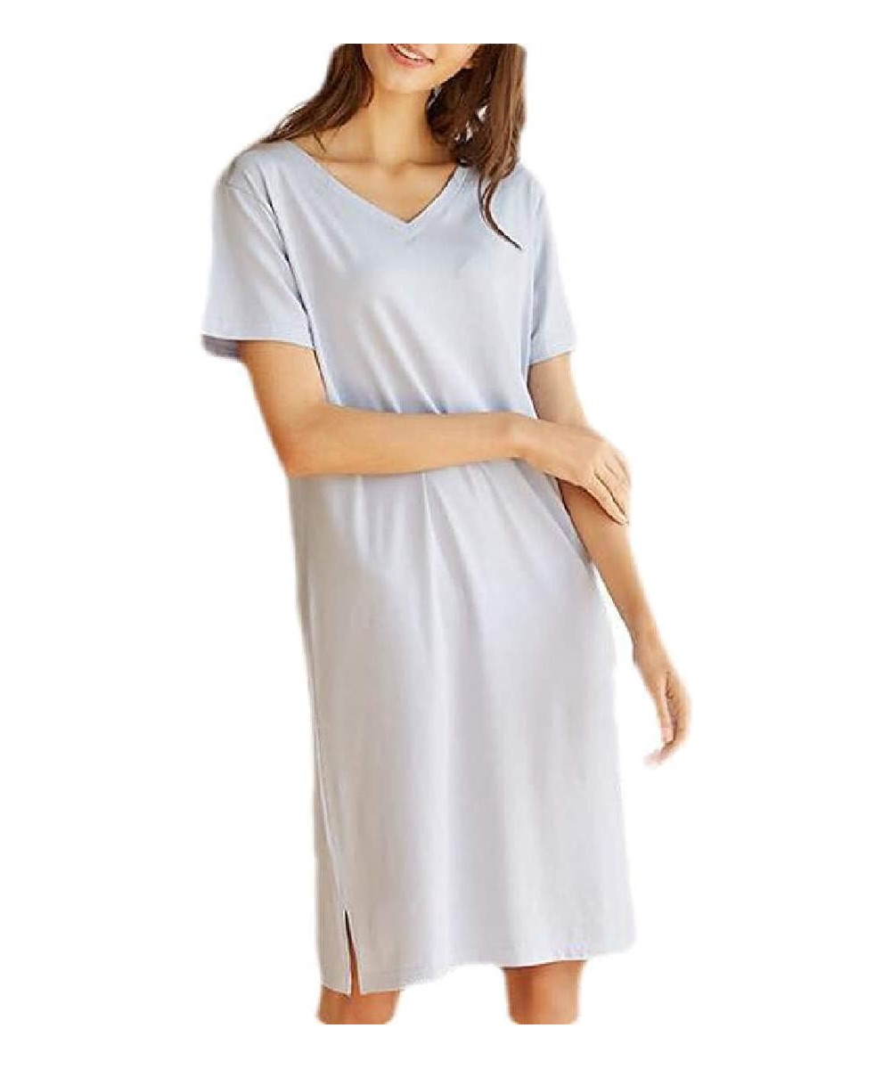 Nightgowns & Sleepshirts Womens T Shirts Short Sleeve Sleepwear Knit V-Neck Nightwear Nightgown - 2 - CH19DSY5K5K