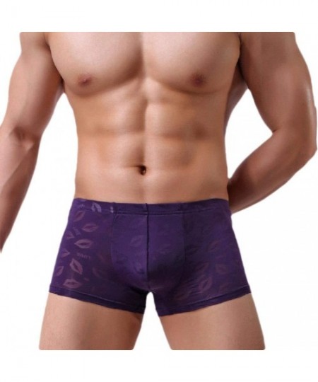 Boxer Briefs Men's See Through Lace Printing Breathable Compression Underwear - Purple - CA18YQWUEGH