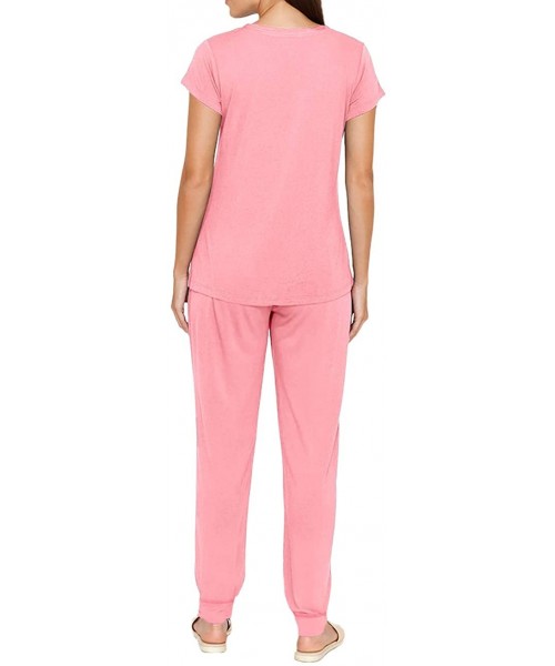 Sets Women's Soft Pajamas Set Short Sleeve V-Neck Sleepwear with Joggers Pants Pjs Sets 2-Piece Loungewear Nightwear - Coral ...