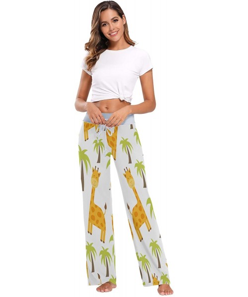 Bottoms Summer Palm Tree Giraffe Women's Pajama Lounge Pants Casual Stretch Pants Wide Leg - C41985DKMIS