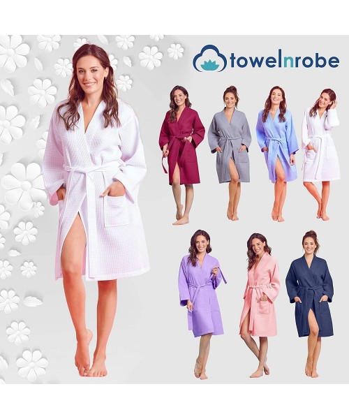 Robes Kimono Waffle Robe - Women's Bath SPA Robe - Lightweight Cotton &Polyester Blend - Serenity Blue - C918O45LR8Z