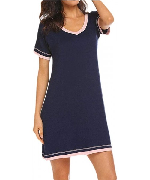 Nightgowns & Sleepshirts Womens Nightgown Cotton Sleepwear V Neck Sleep Short Sleeve Loose Comfy Pajamas Nightdres - 1 - C419...