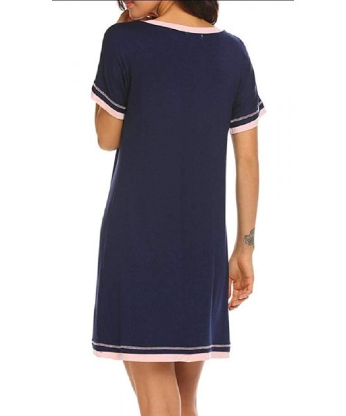 Nightgowns & Sleepshirts Womens Nightgown Cotton Sleepwear V Neck Sleep Short Sleeve Loose Comfy Pajamas Nightdres - 1 - C419...