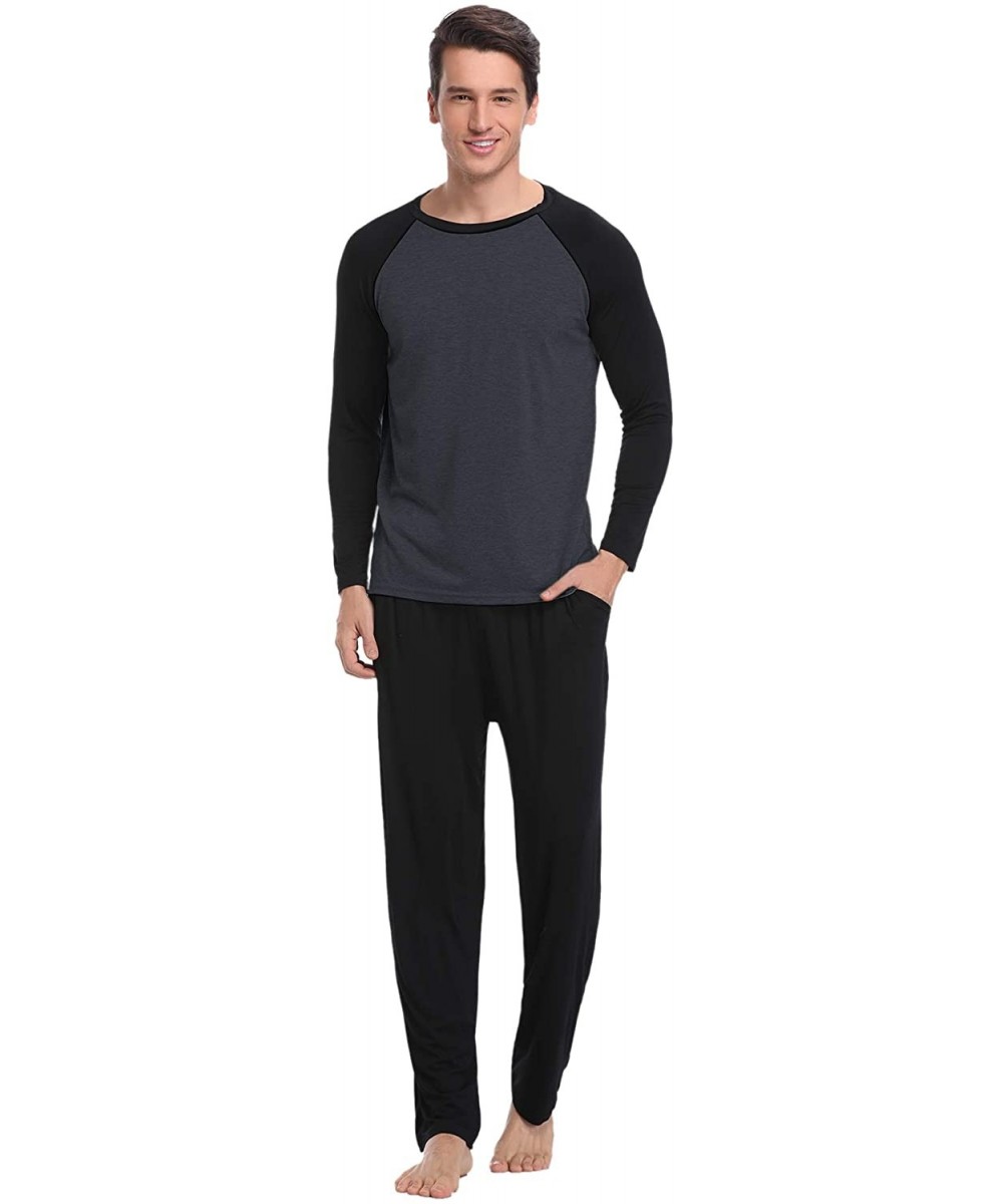 Sleep Sets Men's Cotton Sleepwear Long Sleeve Raglan Top and Bottom Pajama Set - Black - CH18YKW22DS