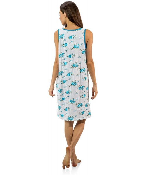 Nightgowns & Sleepshirts Women's Cotton Sleeveless Nightgown Chemise - Blossom Aqua Blue - C912O09ZF7U