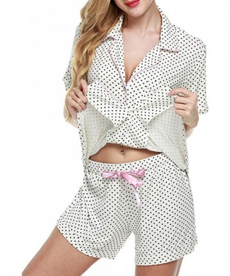 Sets Shorts Pajamas Set for Women Summer Short Sleeve Button Down Sleepwear Nightwear Soft Pj Lounge Sets Polka Dot white - C...