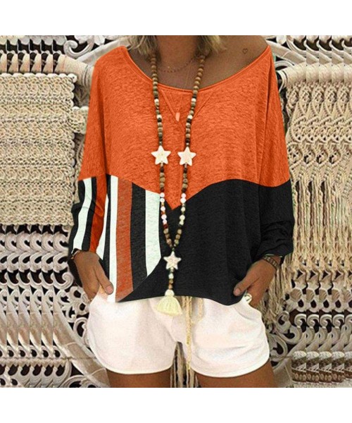 Shapewear Womens Tops-Women Casual Loose Round Neck Short Sleeve Summer Shirts Blouses - Orange - CN18W7ERAMO