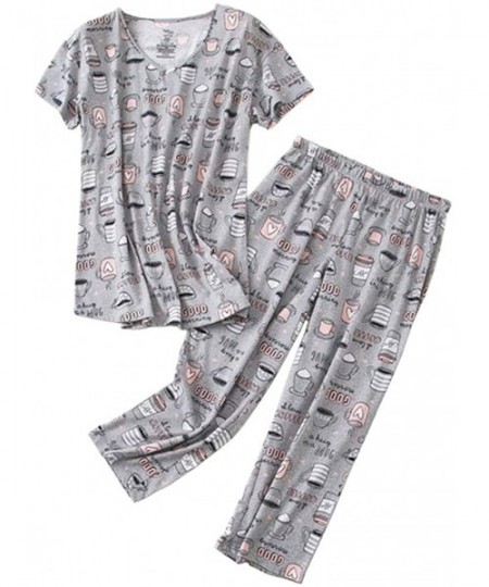Sets Women's Cute Cartoon Pajamas Casual 2 Pieces Sleepwear Set Nightwear - Short Sleeve/Cup - C618S752AHK