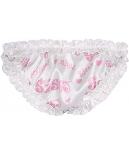 Briefs Mens Sissy Silky Satin Panties Crossdress Frilly Ruffled Bikini Briefs High Cut Bloomers Underwear - Pink - CC19DSD6WHG
