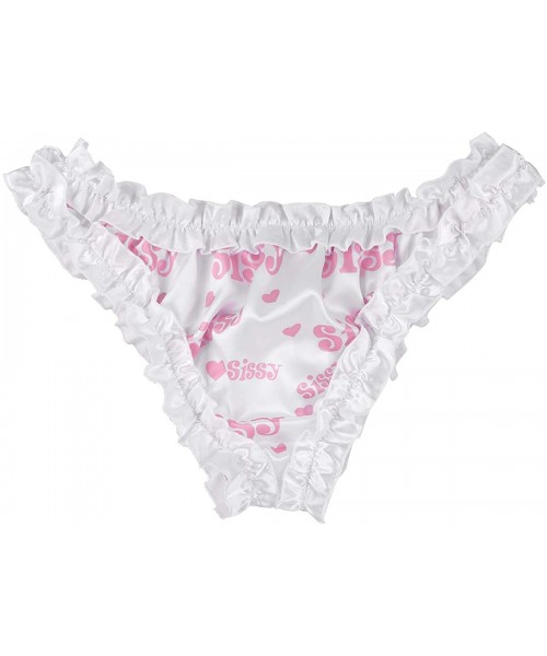 Briefs Mens Sissy Silky Satin Panties Crossdress Frilly Ruffled Bikini Briefs High Cut Bloomers Underwear - Pink - CC19DSD6WHG