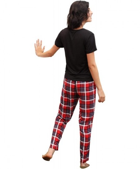 Sets Women's Cartoon Print Short Sleeve Tee and Pants Sleepwear PJ Pajama Set - Red Grid - CU19EE957WM